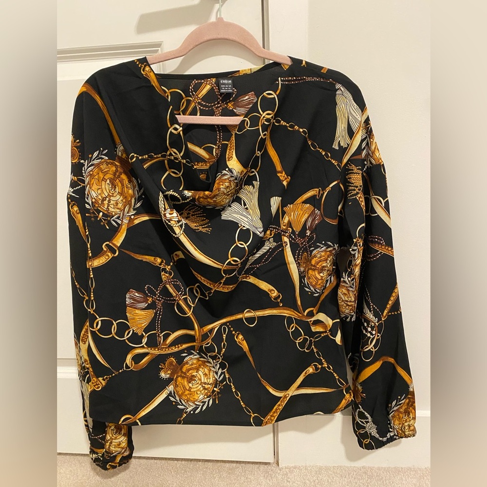 Chain Print Cowl-neck Blouse